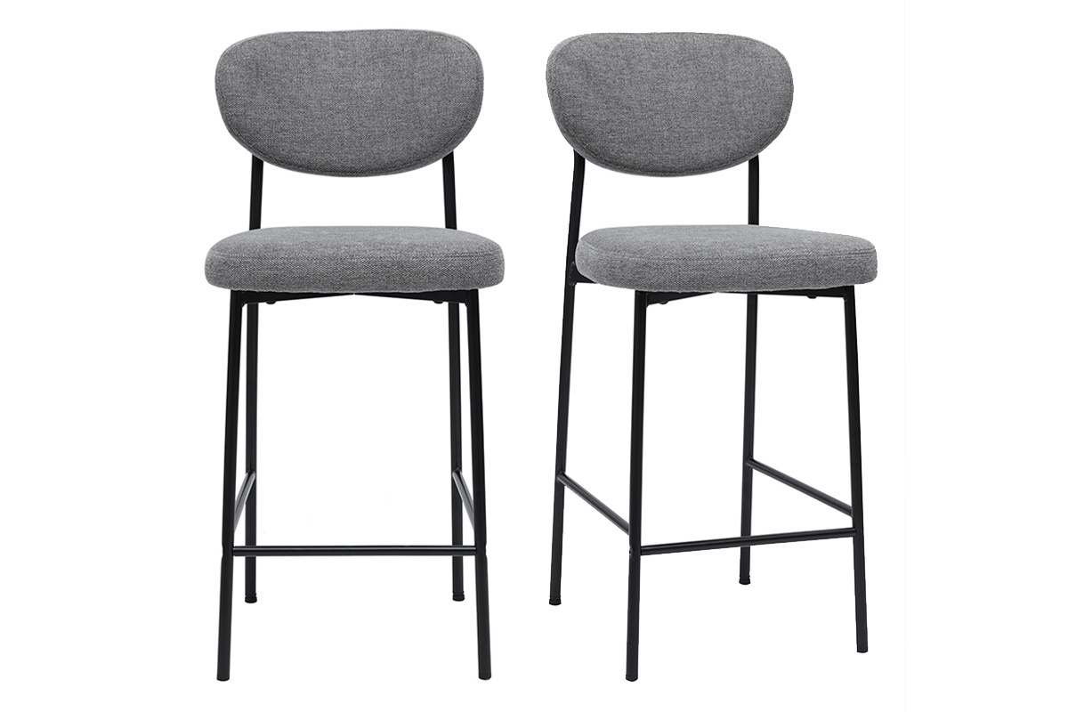 Tabourets de bar fixes en tissu effet velours textur gris clair H65 cm (lot de 2) BREKA