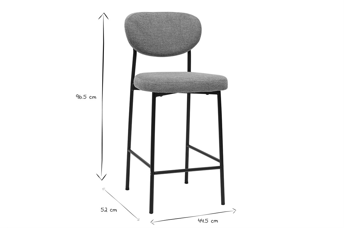 Tabourets de bar fixes en tissu effet velours textur gris clair H65 cm (lot de 2) BREKA
