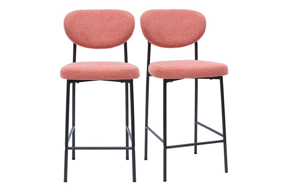Tabourets de bar fixes en tissu effet velours textur terracotta H65 cm (lot de 2) BREKA