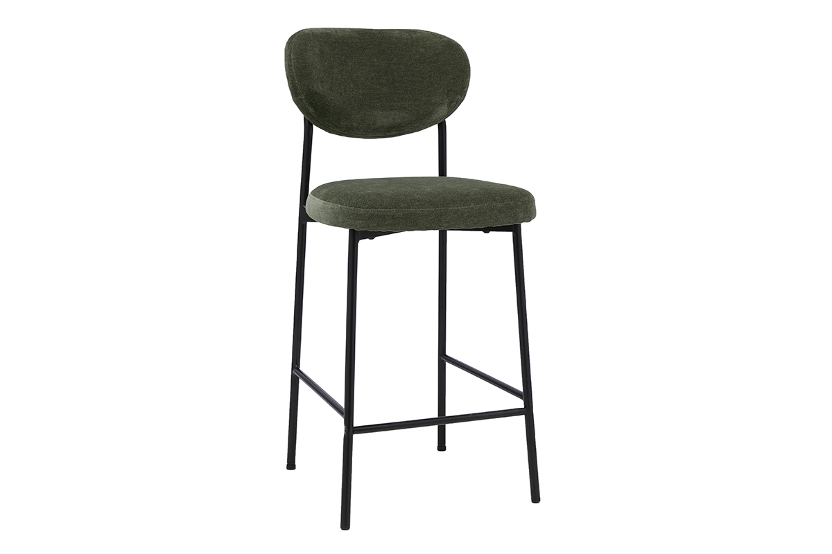 Tabourets de bar fixes en tissu effet velours vert kaki H65 cm (lot de 2) BREKA