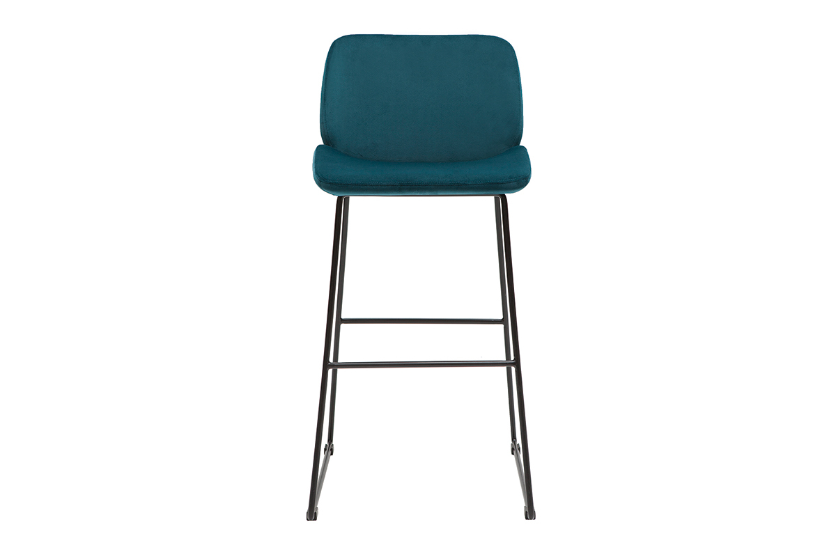 Tabourets de bar fixes en tissu velours bleu canard pieds mtal noir H65 (lot de 2) KAOLY