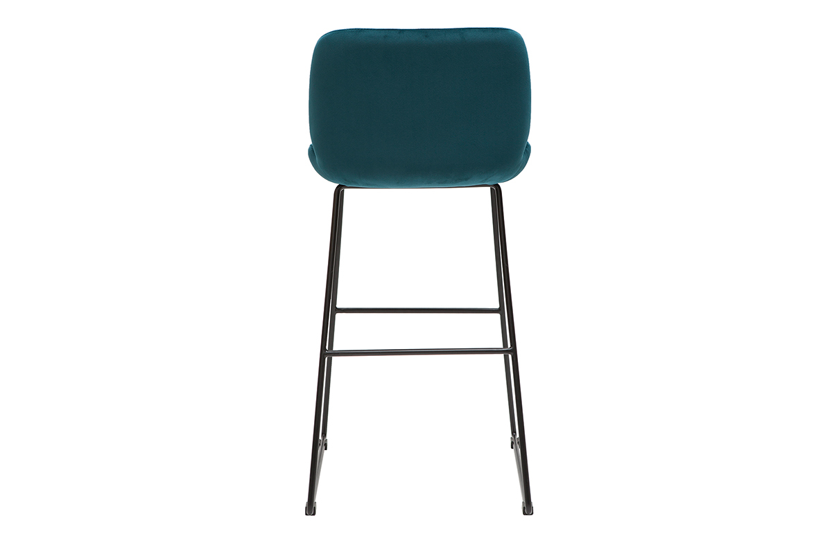 Tabourets de bar fixes en tissu velours bleu canard pieds mtal noir H65 (lot de 2) KAOLY