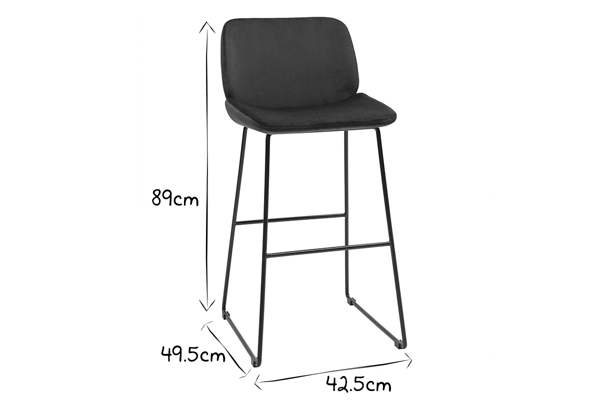 Tabourets de bar fixes en tissu velours bleu canard pieds mtal noir H65 (lot de 2) KAOLY