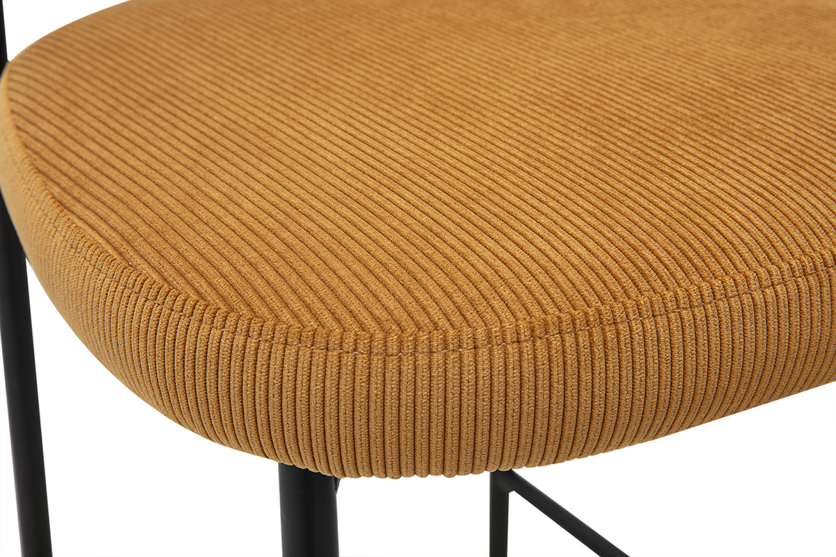 Tabourets de bar fixes en tissu velours c�tel� jaune curry H65 cm (lot de 2) BREKA