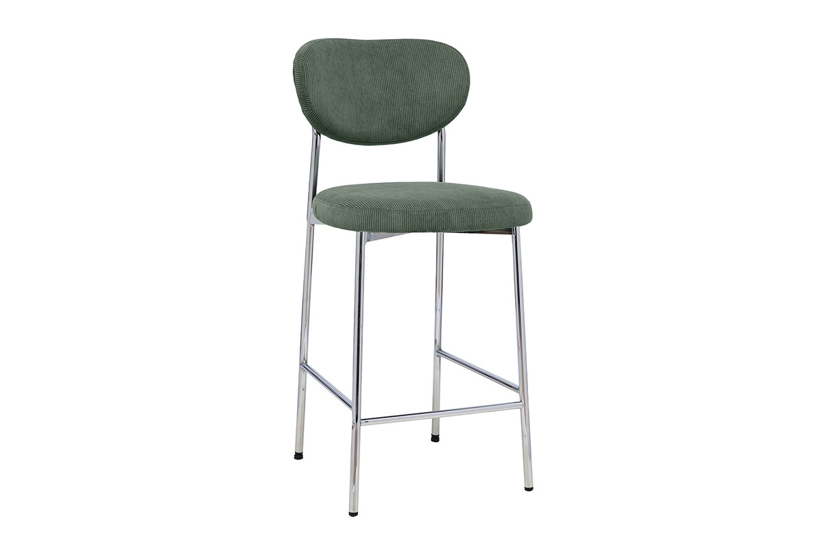 Tabourets de bar fixes en tissu velours c�tel� vert kaki H65 cm (lot de 2) BREKA
