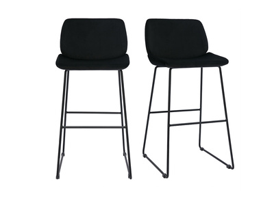 Tabourets de bar fixes en tissu velours noir pieds métal noir H65 (lot de 2) KAOLY