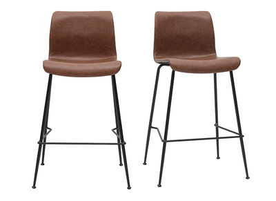 Tabourets de bar fixes marron aspect vieilli et métal noir H65 cm (lot de 2) HAROLD