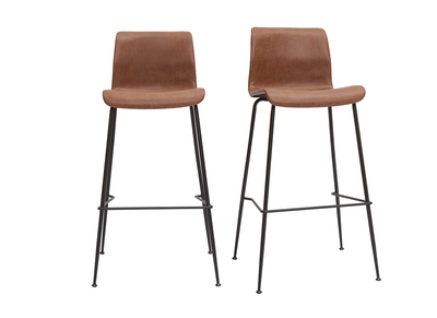 Tabourets de bar fixes marron aspect vieilli et métal noir H75 (lot de 2) HAROLD