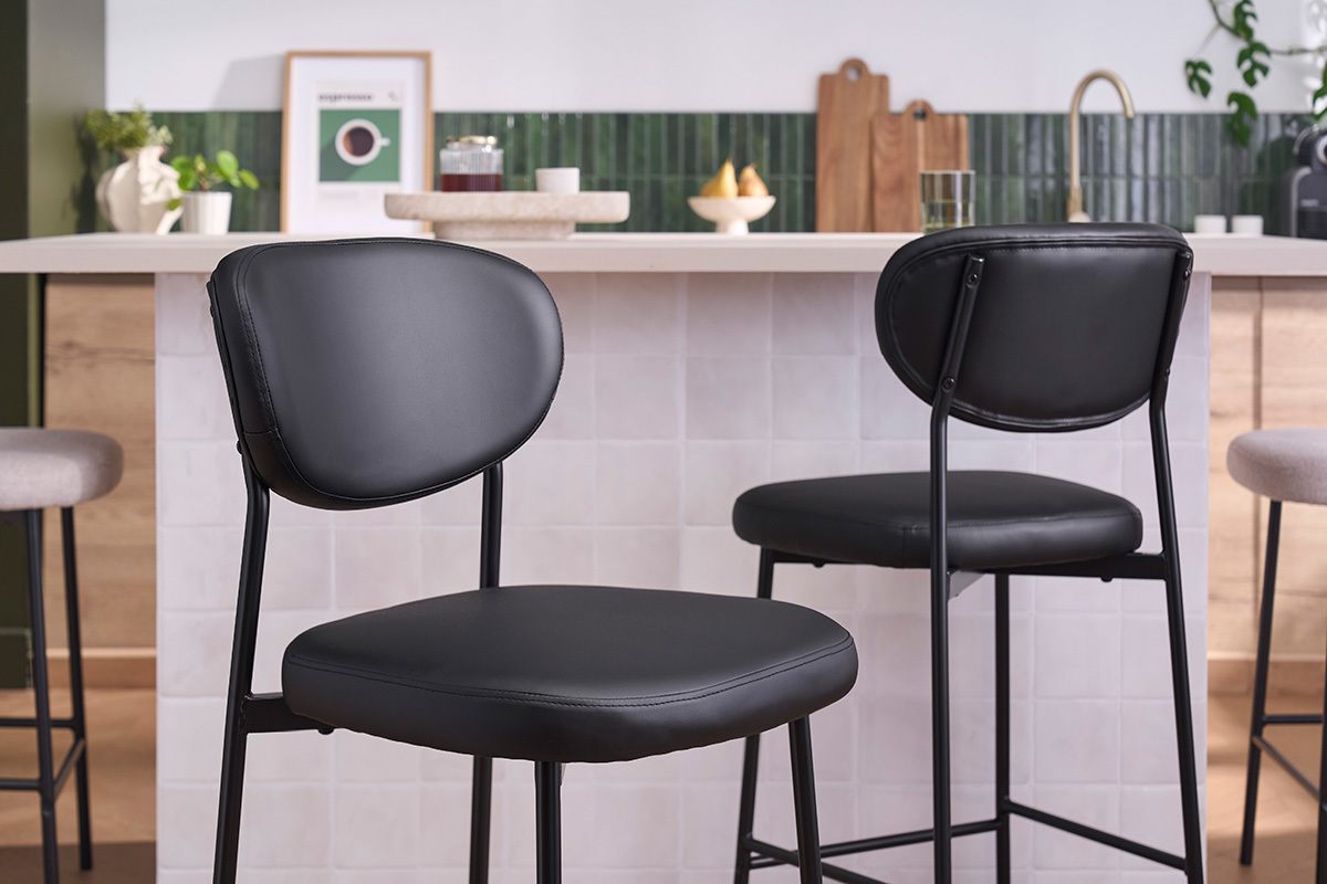 Tabourets de bar fixes noirs H65 cm (lot de 2) BREKA