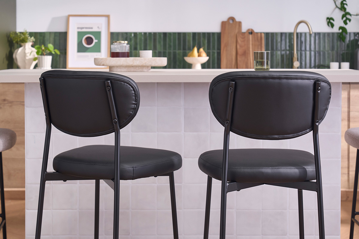 Tabourets de bar fixes noirs H65 cm (lot de 2) BREKA
