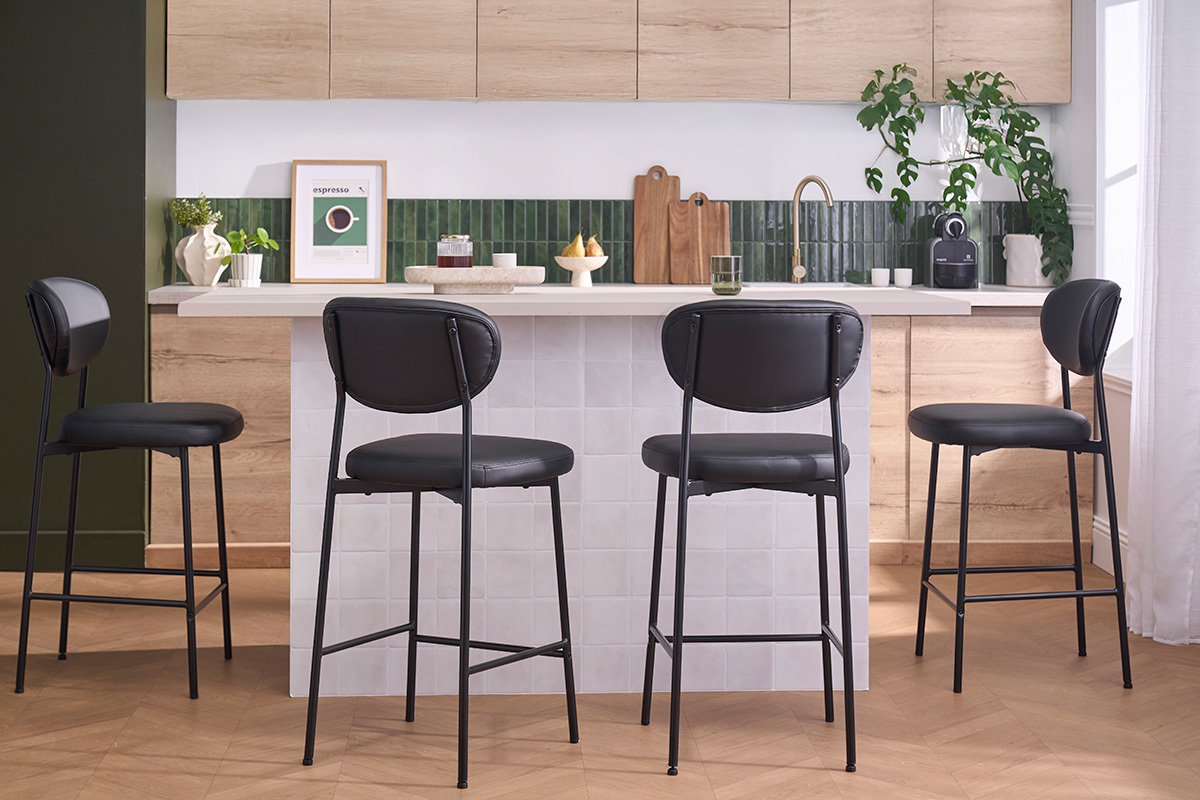 Tabourets de bar fixes noirs H65 cm (lot de 2) BREKA