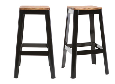 Tabourets de bar industriels en métal noir et bois H75 cm (lot de 2) NICK