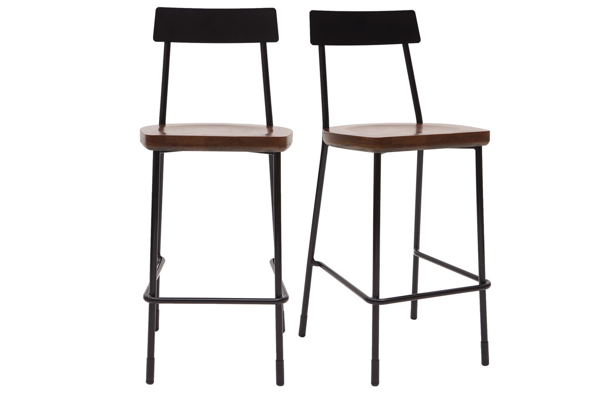 Tabourets de bar industriels mtal et bois 65 cm (lot de 2) OUDIN