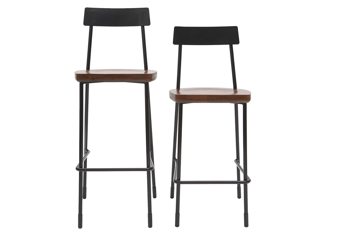 Tabourets de bar industriels mtal et bois 65 cm (lot de 2) OUDIN