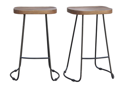 Tabourets de bar manguier et m&eacute;tal 65 cm (lot de 2) RUNKO