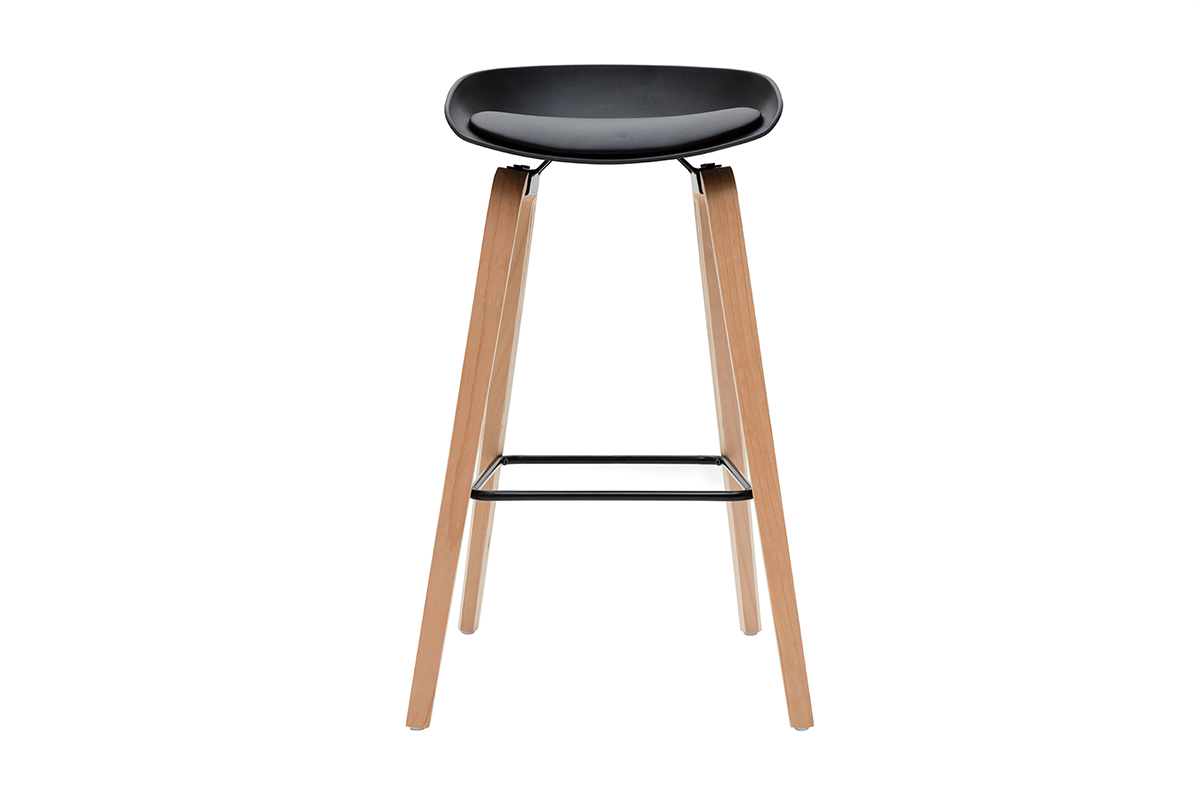 Tabourets de bar noir et pieds bois 75 cm (lot de 2) LINO