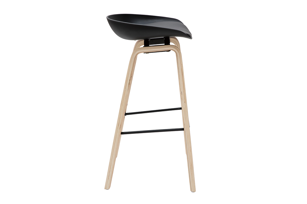 Tabourets de bar noir et pieds bois 75 cm (lot de 2) LINO