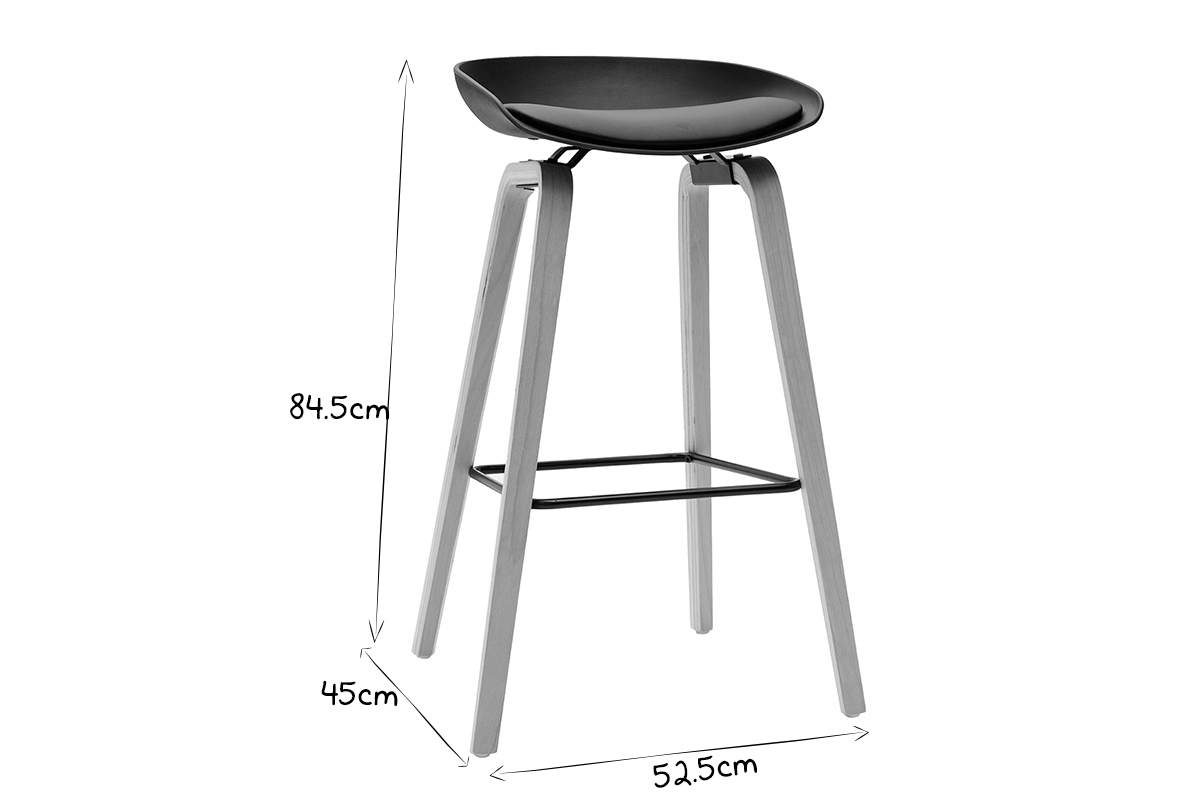 Tabourets de bar noir et pieds bois 75 cm (lot de 2) LINO