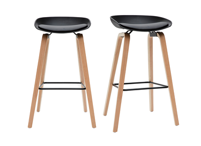 Tabourets de bar noir et pieds bois 75 cm (lot de 2) LINO