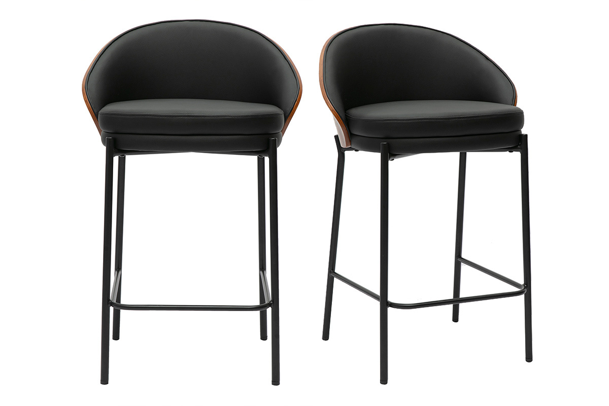 Tabourets de bar noirs, bois fonc� et m�tal H65 cm (lot de 2) TUCSON