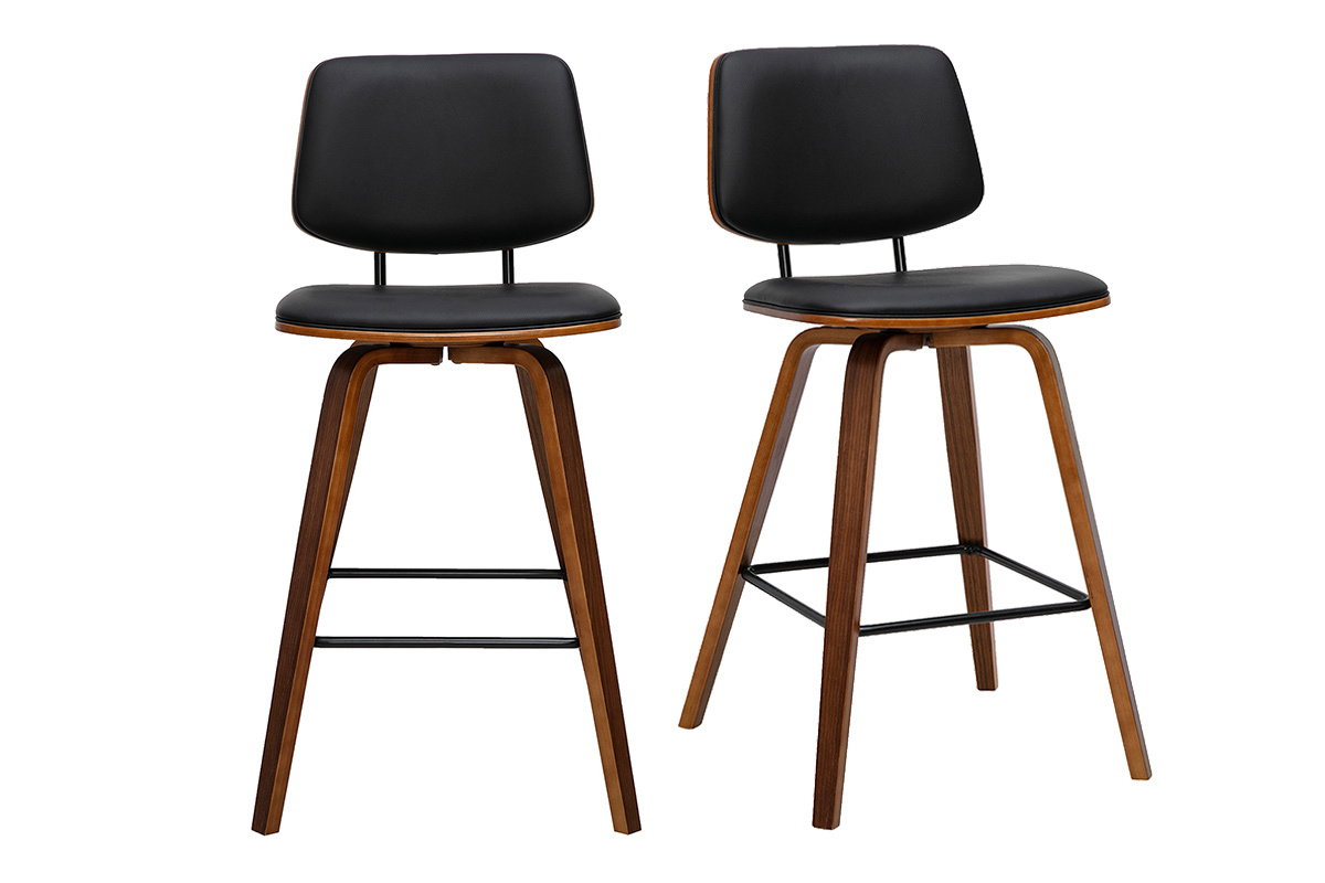 Tabourets de bar noirs et bois fonc� H66 cm (lot de 2) SEGUR