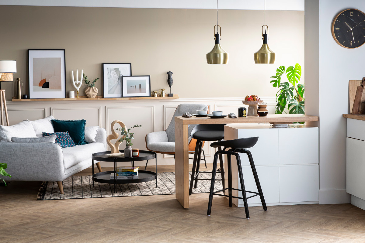 Tabourets de bar noirs et pieds bois H65 cm (lot de 2) LINO