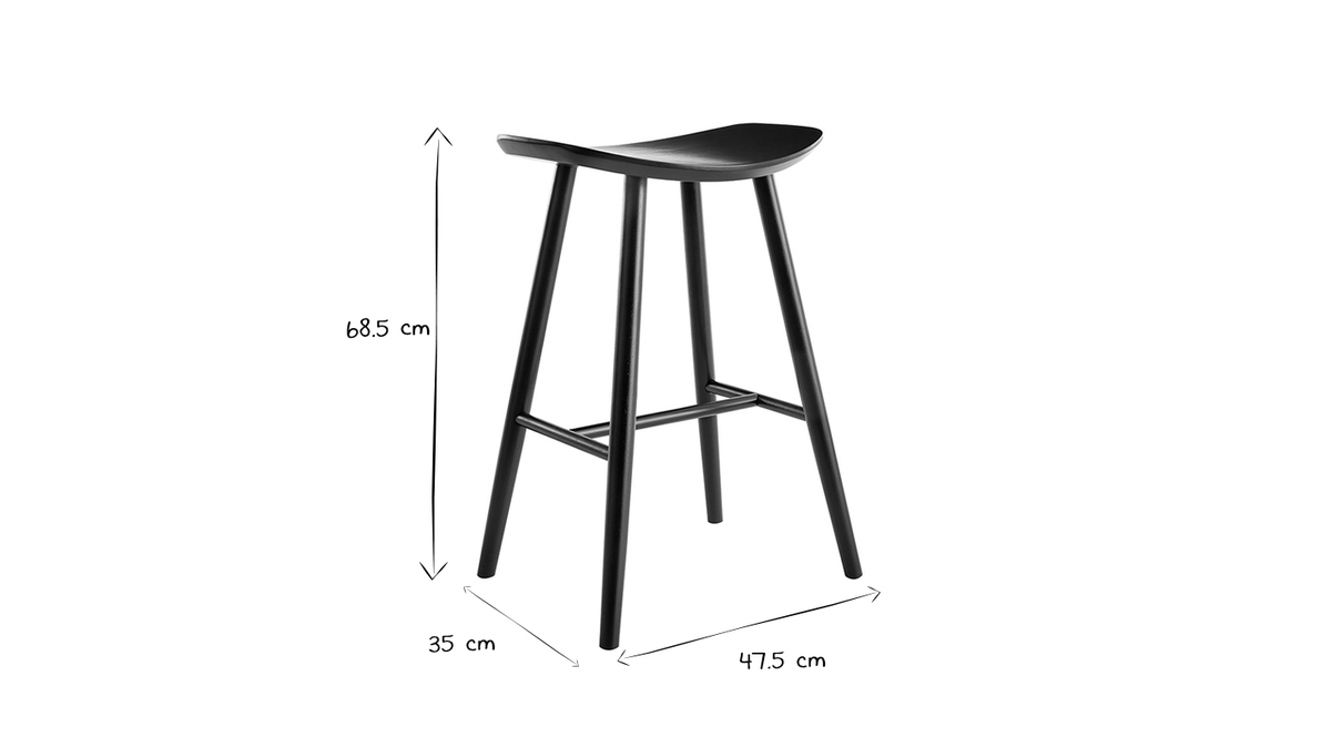 Tabourets de bar noirs H65 cm (lot de 2) DEMORY