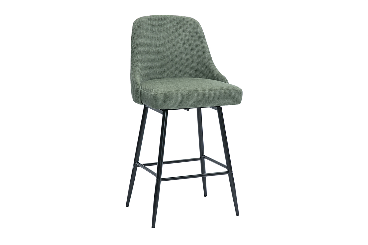Tabourets de bar pivotants 360 en tissu chenille vert kaki et mtal H66 cm (lot de 2) HASTA