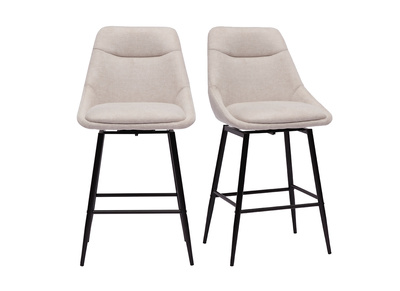 Tabourets de bar pivotants 360° en tissu effet velours texturé beige et métal H66 cm (lot de 2) ALESS