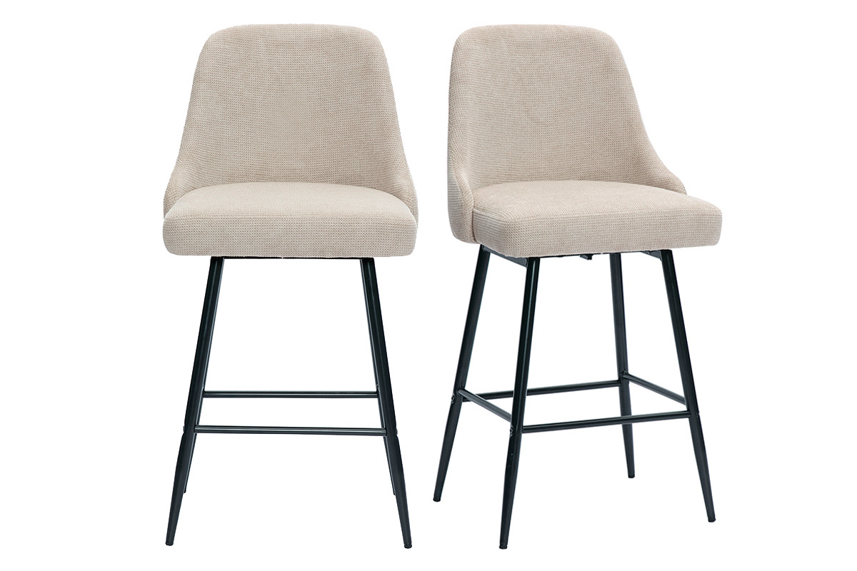 Tabourets de bar pivotants 360 en tissu effet velours textur beige et mtal H66 cm (lot de 2) HASTA