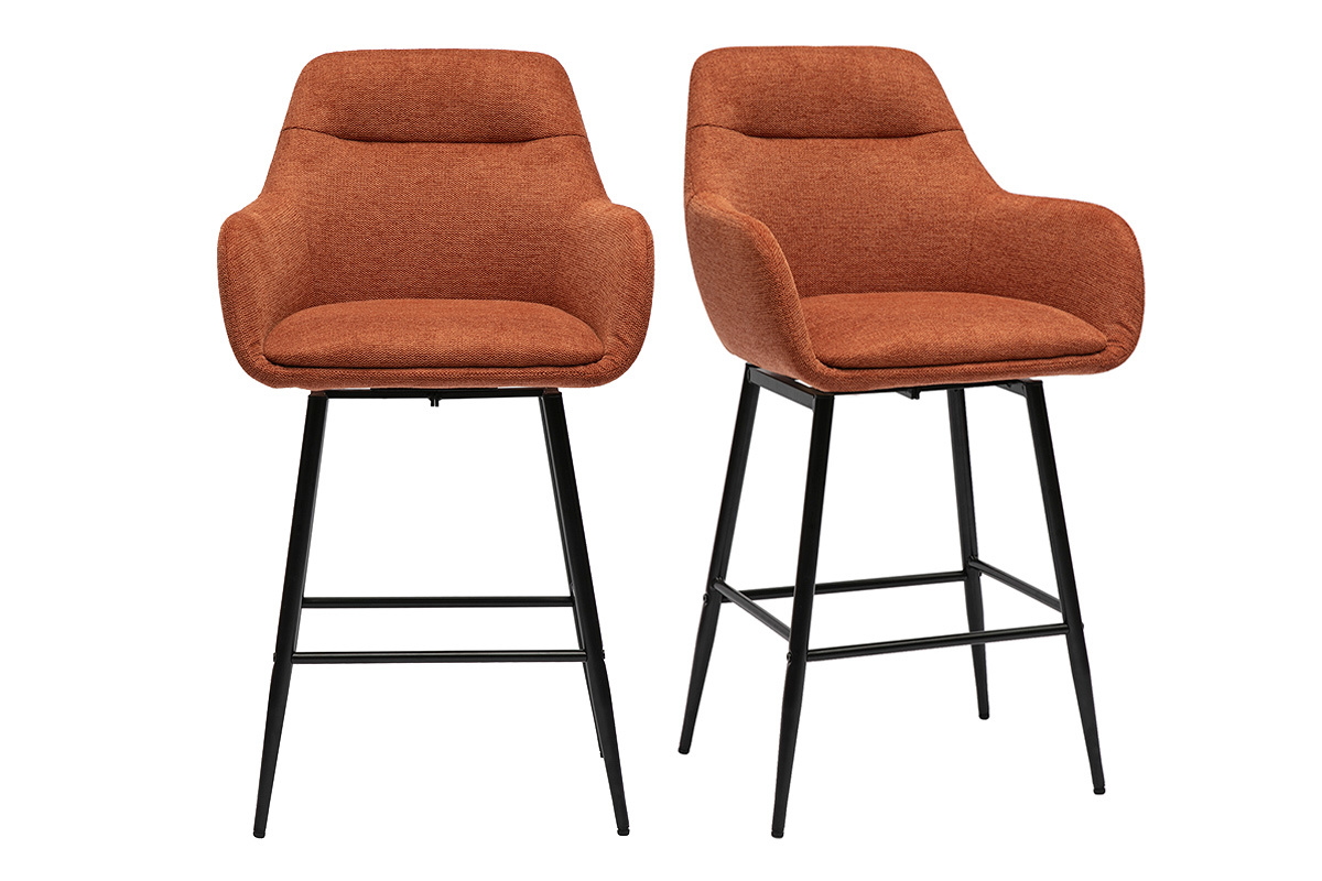 Tabourets de bar pivotants 360 en tissu effet velours textur terre brle et mtal H65.5 cm (lot de 2) ALESS