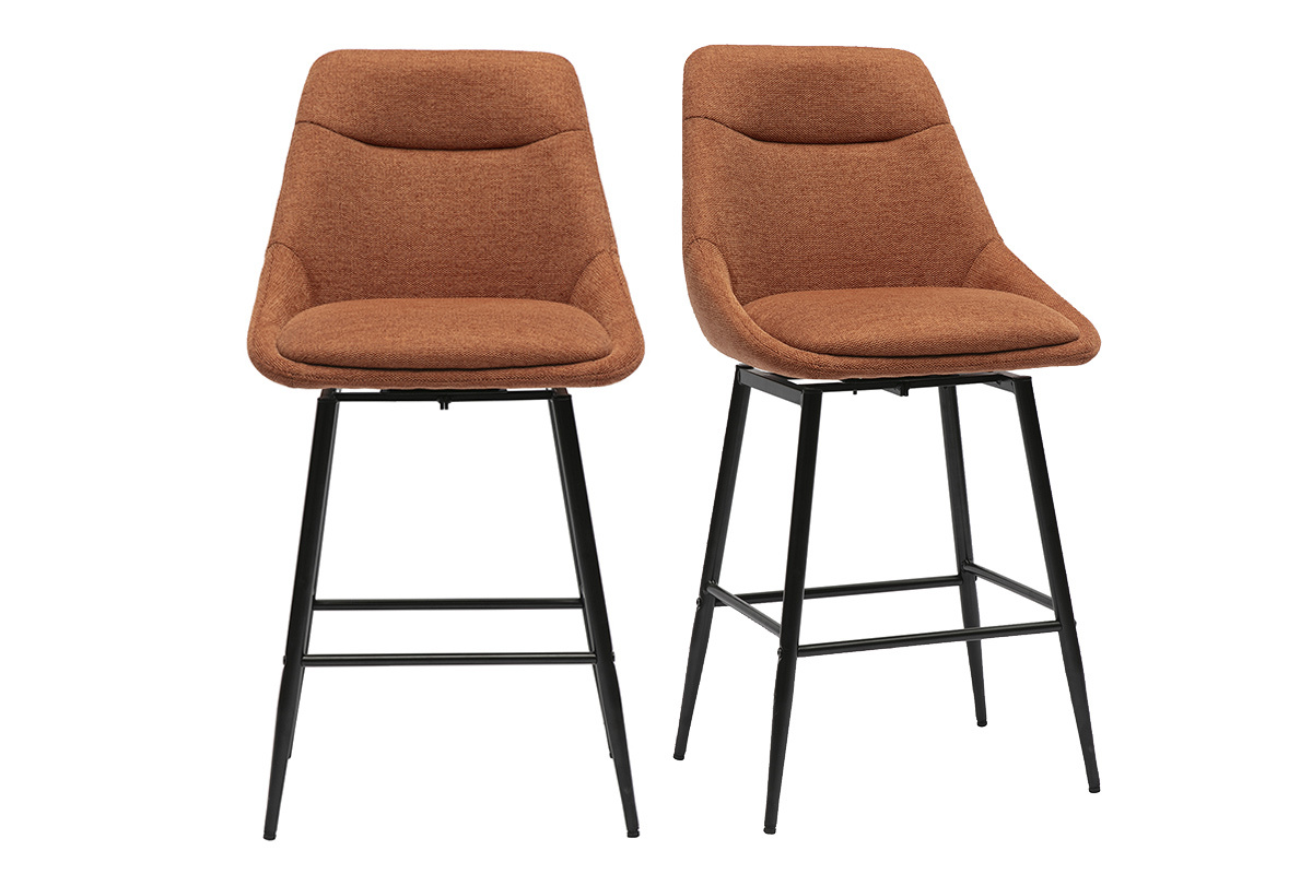 Tabourets de bar pivotants 360 en tissu effet velours textur terre brle et mtal H66 cm (lot de 2) ALESS
