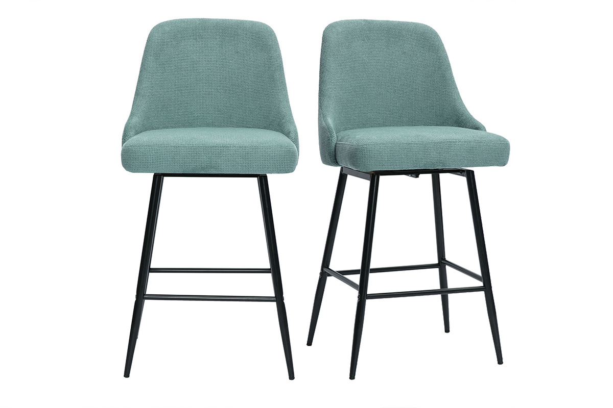 Tabourets de bar pivotants 360 en tissu effet velours textur vert cladon et mtal H66 cm (lot de 2) HASTA