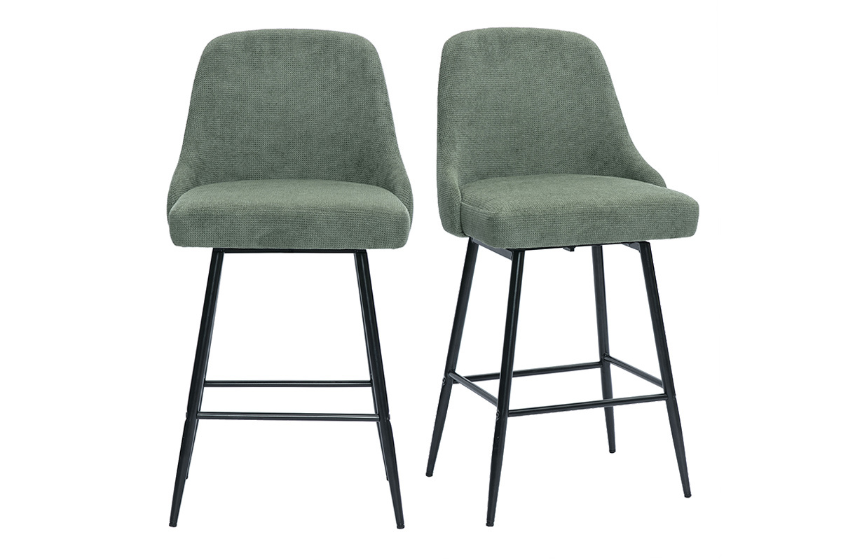 Tabourets de bar pivotants 360 en tissu effet velours textur vert kaki et mtal H66 cm (lot de 2) HASTA