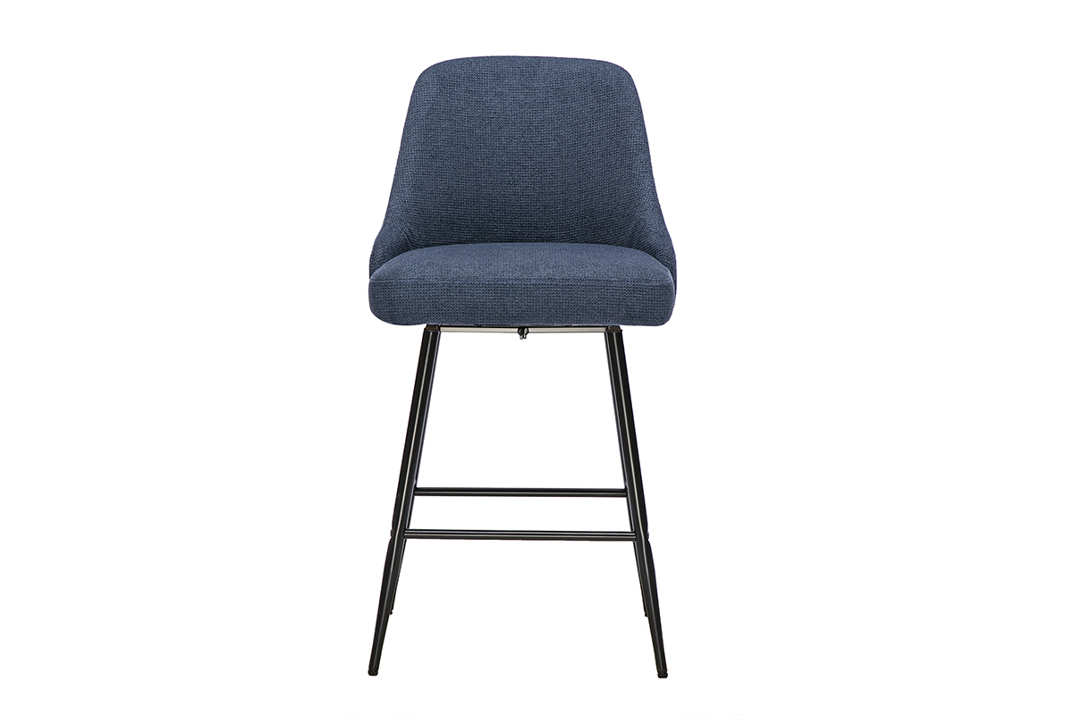 Tabourets de bar pivotants 360� en tissu chenille bleu fonc� et m�tal H66 cm (lot de 2) HASTA