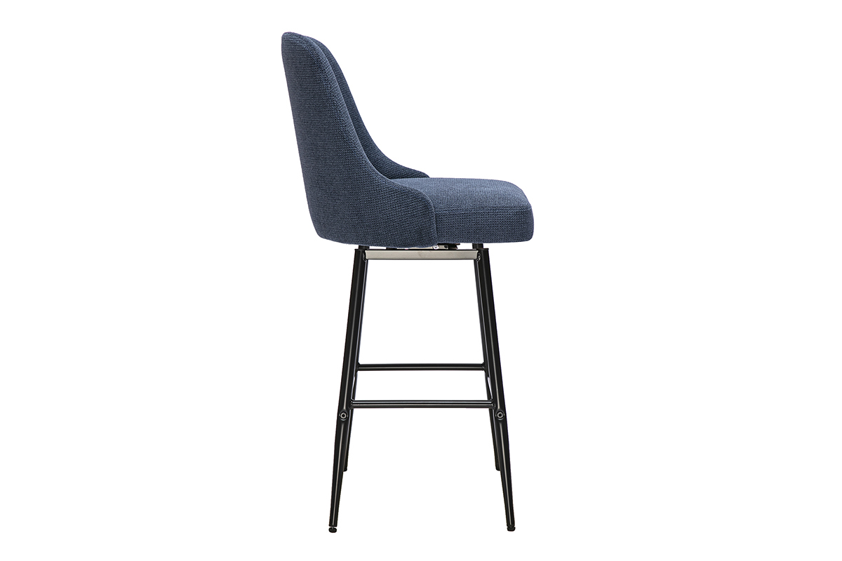 Tabourets de bar pivotants 360� en tissu chenille bleu fonc� et m�tal H66 cm (lot de 2) HASTA