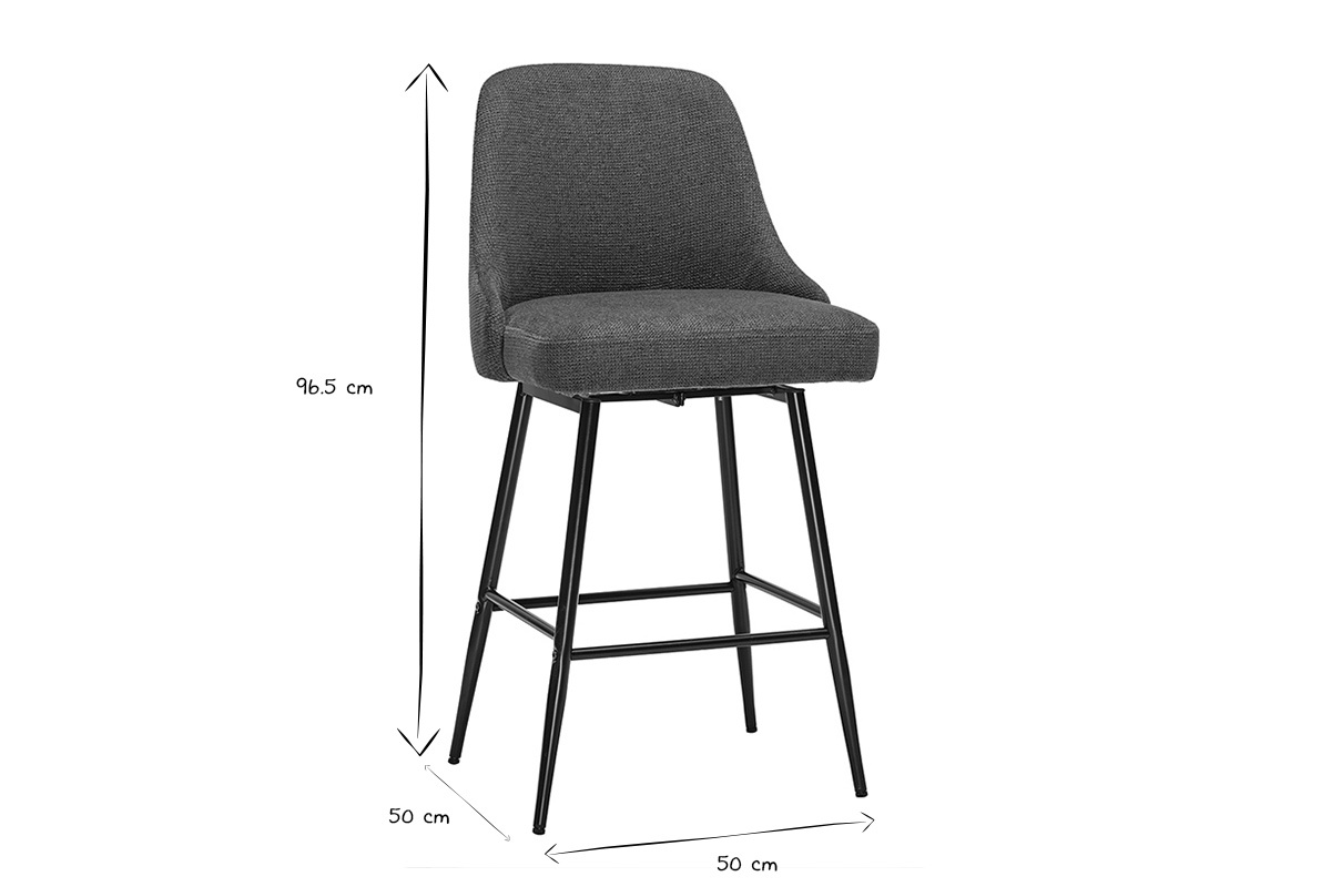 Tabourets de bar pivotants 360� en tissu chenille bleu fonc� et m�tal H66 cm (lot de 2) HASTA