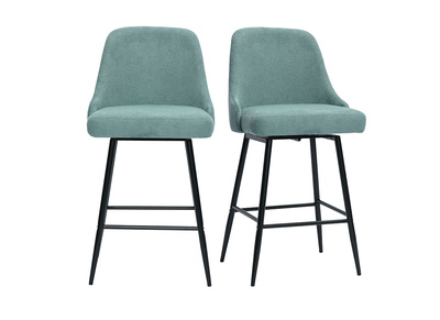 Tabourets de bar pivotants 360&deg; en tissu chenille vert c&eacute;ladon et m&eacute;tal H66 cm (lot de 2) HASTA