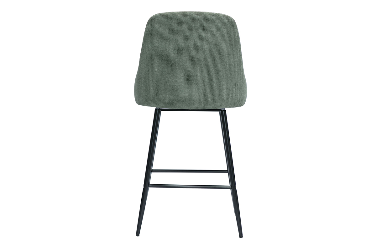 Tabourets de bar pivotants 360� en tissu chenille vert kaki et m�tal H66 cm (lot de 2) HASTA