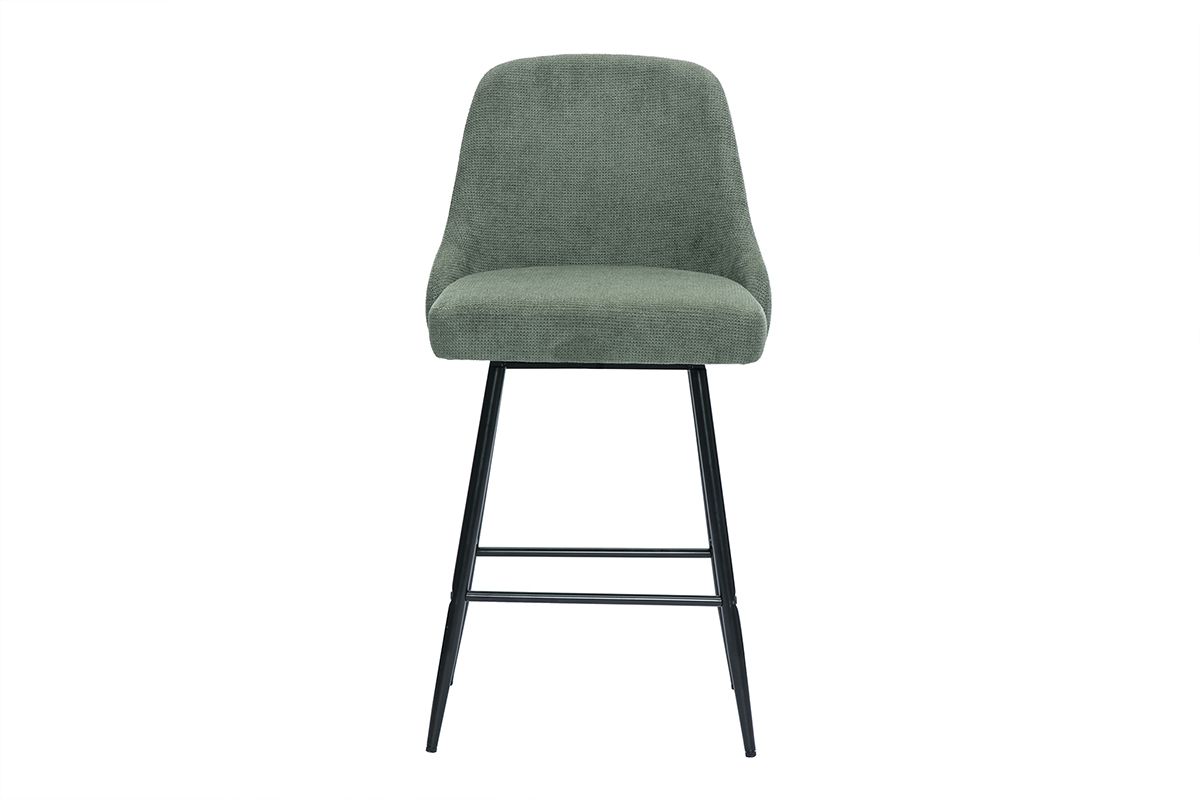 Tabourets de bar pivotants 360� en tissu chenille vert kaki et m�tal H66 cm (lot de 2) HASTA