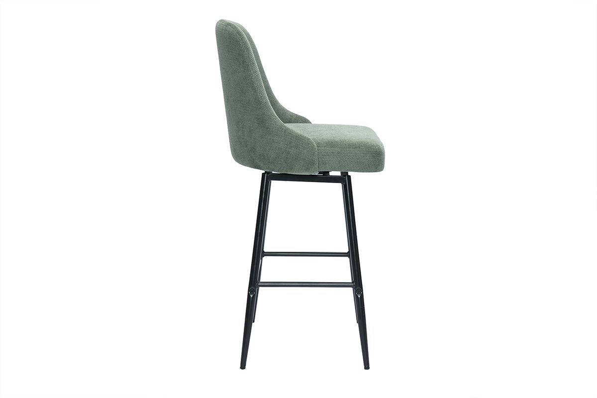 Tabourets de bar pivotants 360� en tissu chenille vert kaki et m�tal H66 cm (lot de 2) HASTA