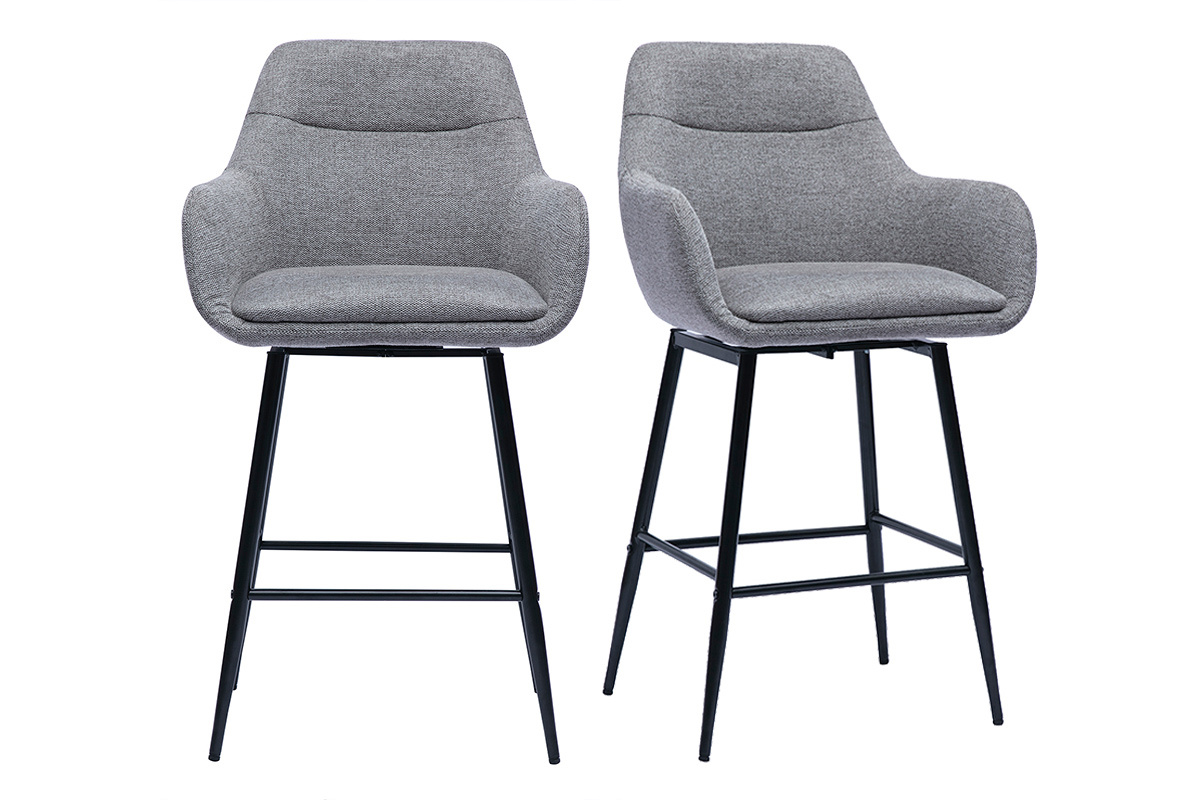 Tabourets de bar pivotants 360� en tissu effet velours textur� gris et m�tal H65.5 cm (lot de 2) ALESS