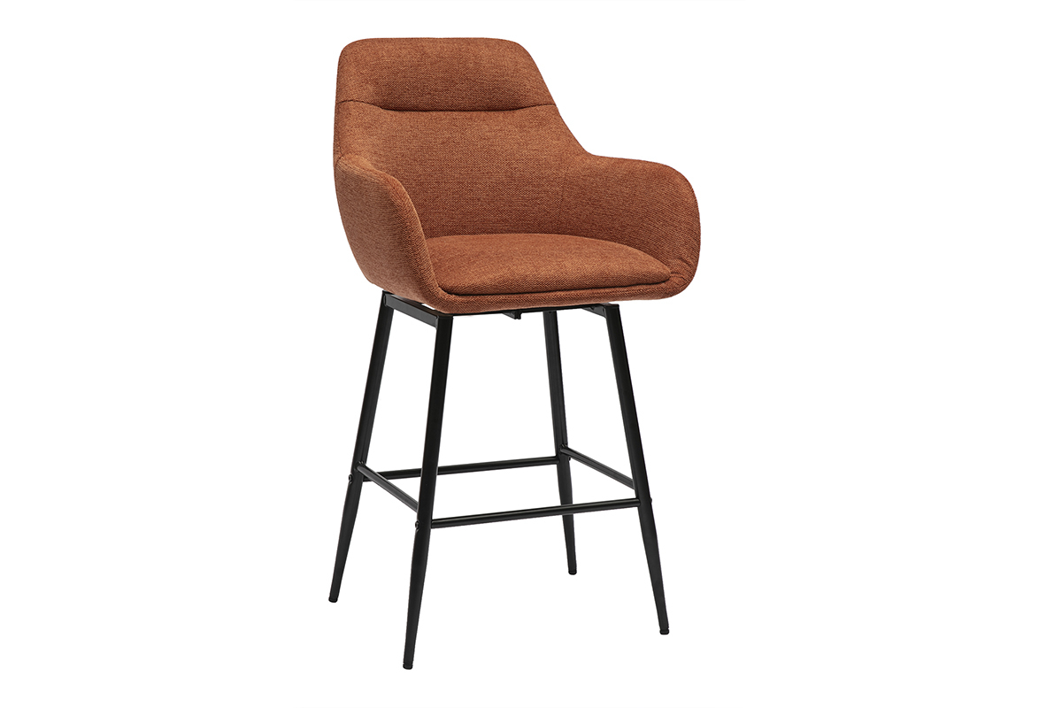 Tabourets de bar pivotants 360� en tissu effet velours textur� terre br�l�e et m�tal H65.5 cm (lot de 2) ALESS