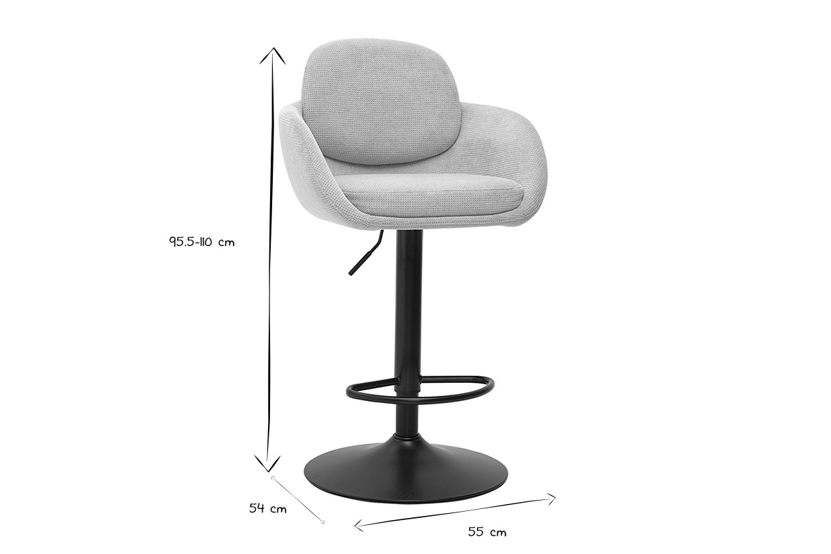 Tabourets de bar r�glable pivotants 360� en tissu chenille beige et m�tal noir (lot de 2) SLAKE