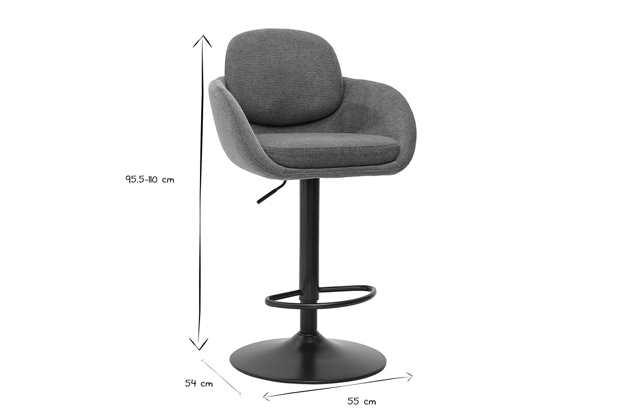 Tabourets de bar r�glable pivotants 360� en tissu chenille terre br�l�e et m�tal noir (lot de 2) SLAKE