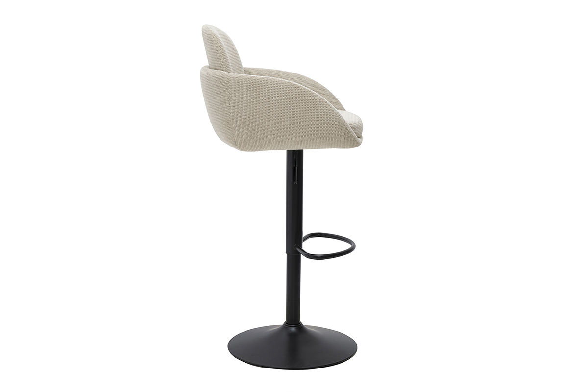 Tabourets de bar r�glable pivotants 360� en tissu effet velours textur� beige et m�tal noir (lot de 2) SLAKE