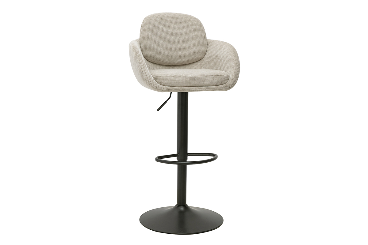 Tabourets de bar r�glable pivotants 360� en tissu effet velours textur� beige et m�tal noir (lot de 2) SLAKE
