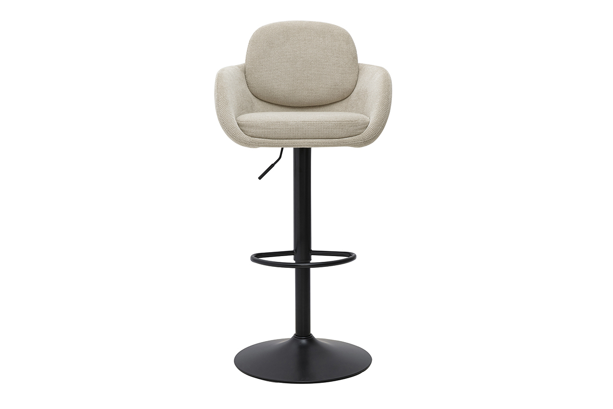 Tabourets de bar r�glable pivotants 360� en tissu effet velours textur� beige et m�tal noir (lot de 2) SLAKE