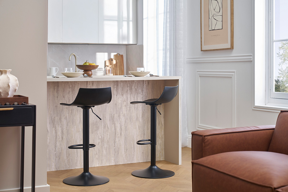 Tabourets de bar rglables design noirs (lot de 2) KELLY