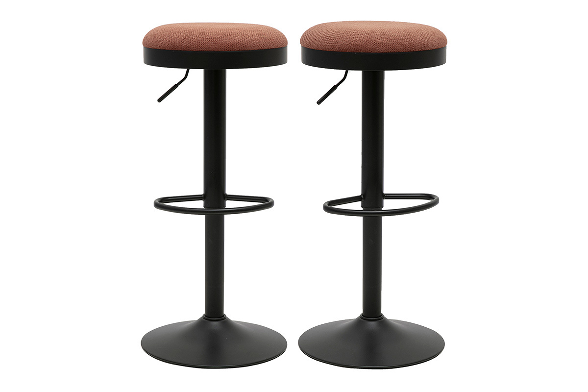 Tabourets de bar r�glables en tissu chenille terre br�l�e et m�tal (lot de 2) THOR